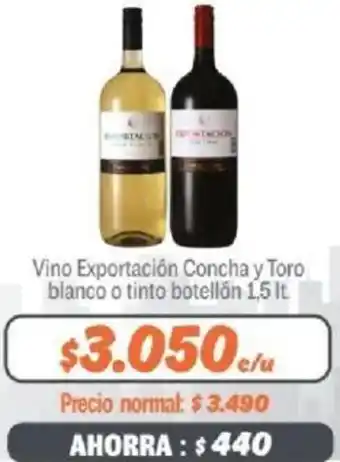 Mayorista 10 Vino Exportación Concha y Toro blanco o tinto botellón 1,5 It oferta