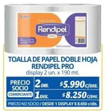 Alvi TOALLA DE PAPEL DOBLE HOJA RENDIPEL PRO display 2 un. x 190 mt. x 2dis oferta