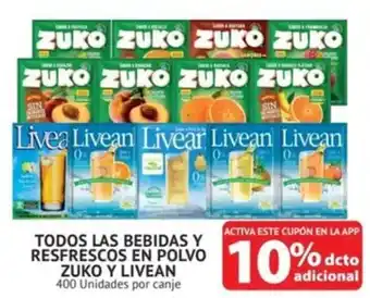 Alvi TODOS LAS BEBIDAS Y RESFRESCOS EN POLVO ZUKO Y LIVEAN 400 Unidades por canje oferta