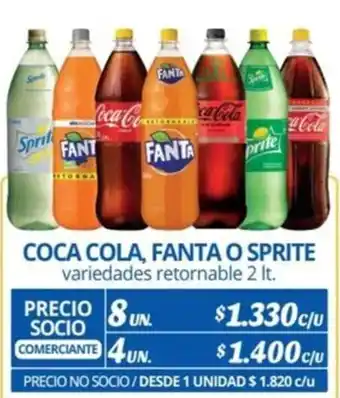 Alvi COCA COLA, FANTA O SPRITE variedades retornable 2It x 8un oferta