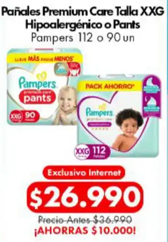 Super Bodega a Cuenta Pañales Premium Care Talla XXG Hipoalergénico o Pants Pampers 112 o 90 un oferta