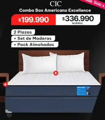 Abcdin CIC Combo Box Americano Excellence 2 Plazas + Set de Maderas + Pack Almohadas oferta