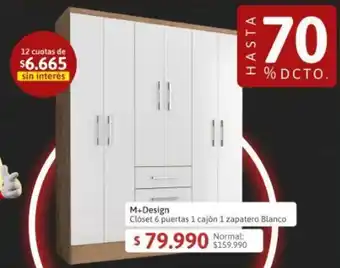 Easy M+Design Clóset 6 puertas 1 cajón 1 zapatero Blanco oferta