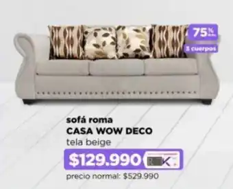 Ripley sofá roma CASA WOW DECO tela beige oferta