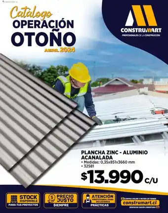 Construmart PLANCHA ZINC - ALUMINIO ACANALADA 0,35x851x3660mm oferta