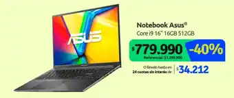 Notebook Asus Core i9 16" 16GB 512GB