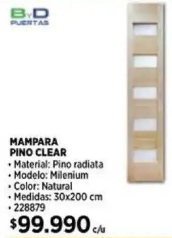 Construmart MAMPARA PINO CLEAR 30x200cm oferta