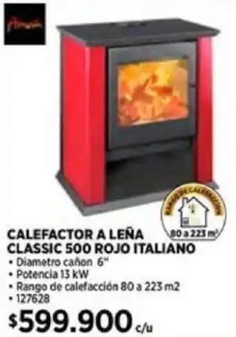 Construmart CALEFACTOR A LEÑA CLASSIC 500 ROJO ITALIANO oferta