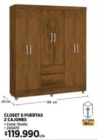Construmart CLOSET 6 PUERTAS 2 CAJONES oferta