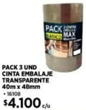 Construmart PACK 3 UND CINTA EMBALAJE TRANSPARENTE 40m x 48mm oferta