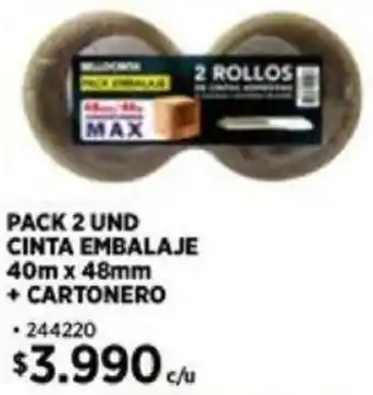 Construmart PACK 2 UND CINTA EMBALAJE 40m x 48mm + CARTONERO oferta