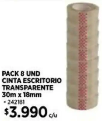 Construmart PACK 8 UND CINTA ESCRITORIO TRANSPARENTE 30m x 18mm oferta