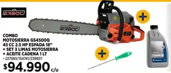 Construmart COMBO MOTOSIERRA GS4500Q 45 CC 2.5 HP ESPADA 18" + SET 3 LIMAS MOTOSIERRA + ACEITE CADENA 1LT oferta