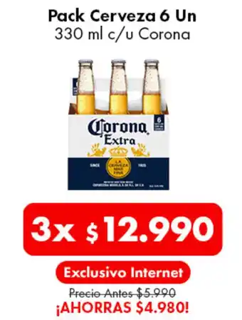 Super Bodega a Cuenta Pack Cerveza 6 Un 330 ml c/u Corona x 3 oferta