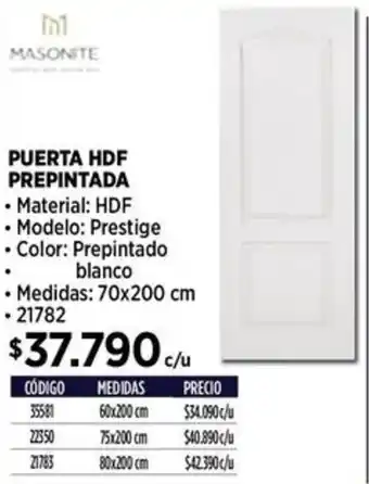 Construmart PUERTA HDF PREPINTADA 70x200cm oferta