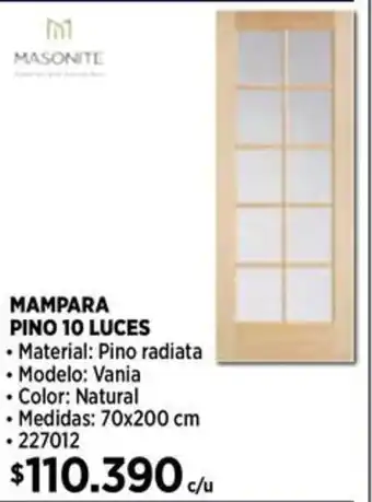 Construmart MAMPARA PINO 10 LUCES 70x200cm oferta