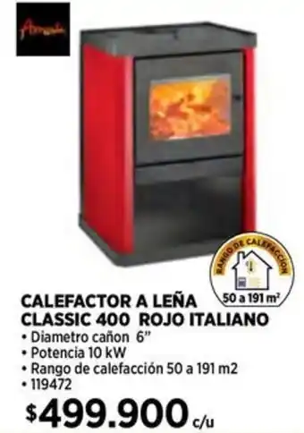 Construmart CALEFACTOR A LEÑA CLASSIC 400 ROJO ITALIANO oferta