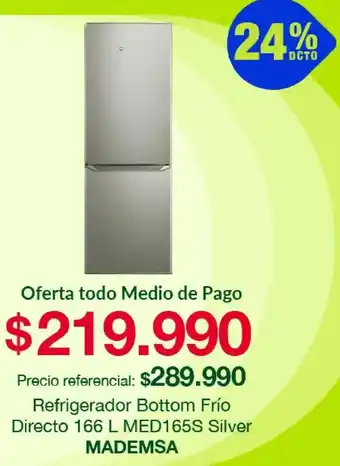 Tottus MADEMSA Refrigerador Bottom Frío Directo 166L MED165S Silver oferta