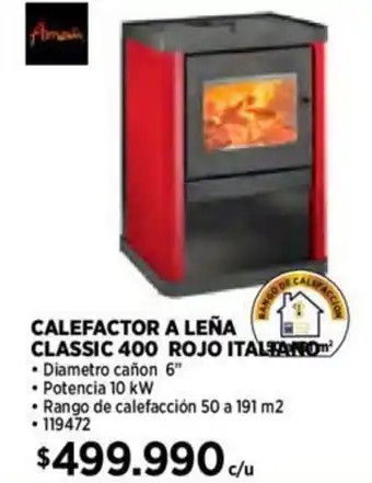 Construmart CALEFACTOR A LEÑA CLASSIC 400 ROJO ITALIANO oferta