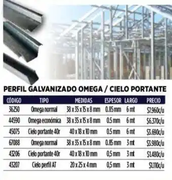 Construmart PERFIL GALVANIZADO OMEGA / CIELO PORTANTE 0.85 mm oferta