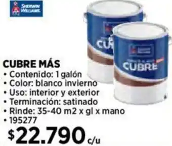 Construmart SHERWIN WILLIAMS CUBRE MÁS 1 galón oferta