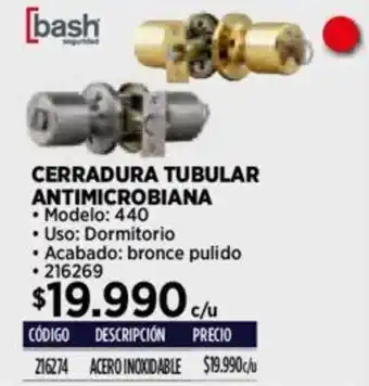 Construmart bash CERRADURA TUBULAR ANTIMICROBIANA oferta