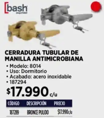 Construmart bash CERRADURA TUBULAR DE MANILLA ANTIMICROBIANA oferta