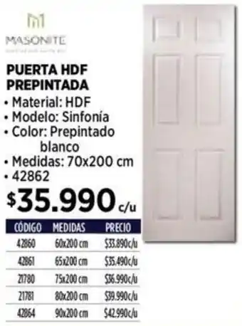 Construmart MASONITE PUERTA HDF PREPINTADA 70 x 200 cm oferta