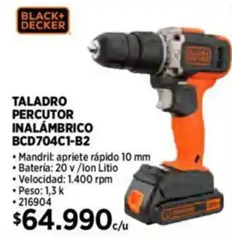 Construmart BLACK+ DECKER TALADRO PERCUTOR INALÁMBRICO BCD704C1-B2 oferta