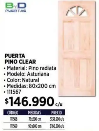 Construmart ByD PUERTAS PUERTA PINO CLEAR 80 x 200 cm oferta