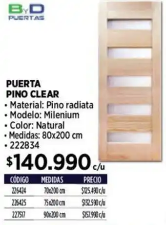 Construmart ByD PUERTAS PUERTA PINO CLEAR 80 x 200 cm oferta