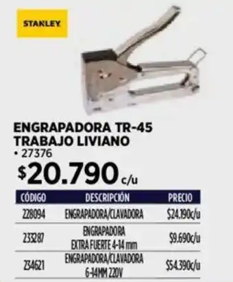 Construmart STANLEY ENGRAPADORA TR-45 TRABAJO LIVIANO oferta