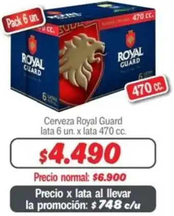 Mayorista 10 Cerveza Royal Guard lata 6 un. x lata 470cc oferta