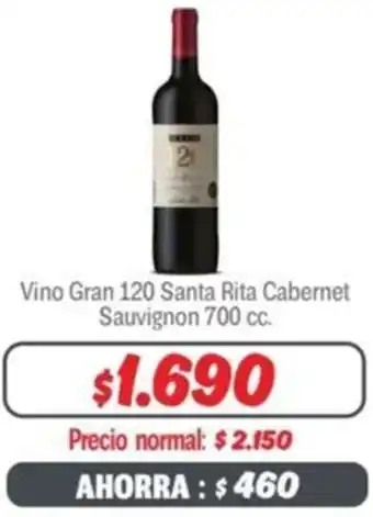 Mayorista 10 Vino Gran 120 Santa Rita Cabernet Sauvignon 700cc oferta