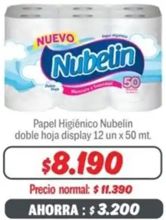 Mayorista 10 Papel Higiénico Nubelin doble hoja display 12 un x 50mt oferta