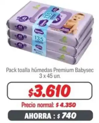 Mayorista 10 Pack toalla húmedas Premium Babysec 3 x 45un oferta
