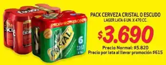 Mayorista 10 PACK CERVEZA CRISTAL O ESCUDO LAGER LATA 6UN X 470CC oferta