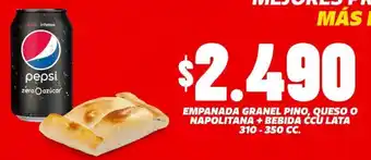 OK Market EMPANADA GRANEL PINO, QUESO O NAPOLITANA + BEBIDA ĆCU LATA 310-350CC oferta