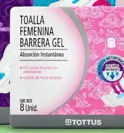 Tottus Toallas femeninas barrera gel 8 uni tottus oferta