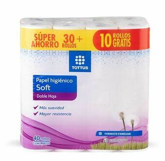 Tottus Papel higiénico doble hoja 28m, 40 un oferta