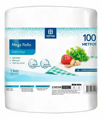 Tottus Papel toalla doble hoja 100m, 1 un oferta