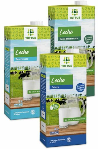 Tottus Leche entera, descremada o semidescremada 1lt oferta
