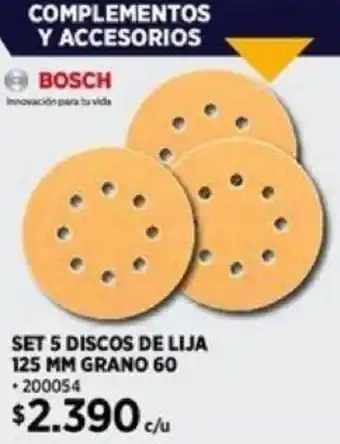 Construmart BOSCH SET 5 DISCOS DE LIJA 125 MM GRANO 60 oferta