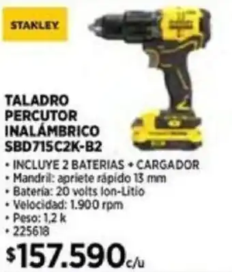 Construmart STAKLEY TALADRO PERCUTOR INALÁMBRICO SBD715C2K-B2 oferta