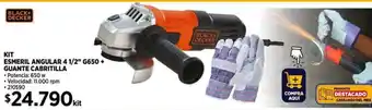 Construmart BLACK+ DECKER KIT ESMERIL ANGULAR 4 1/2" G650 + GUANTE CABRITILLA oferta