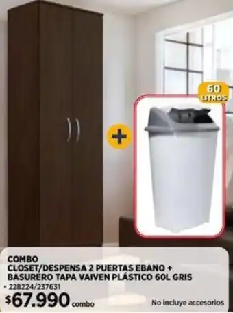 Construmart COMBO CLOSET/DESPENSA 2 PUERTAS EBANO + BASURERO TAPA VAIVEN PLÁSTICO 60L GRIS oferta