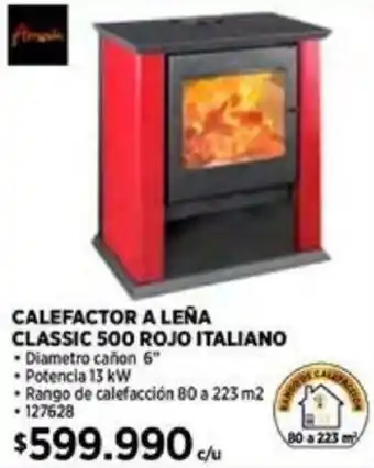 Construmart CALEFACTOR A LEÑA CLASSIC 500 ROJO ITALIANO oferta