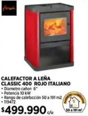 Construmart CALEFACTOR A LEÑA CLASSIC 400 ROJO ITALIANO oferta