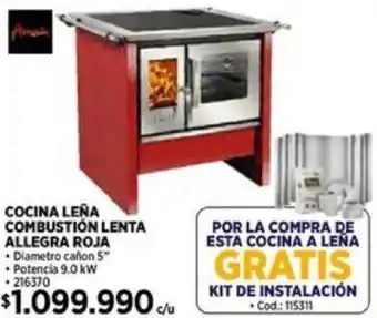 Construmart COCINA LEÑA COMBUSTIÓN LENTA ALLEGRA ROJA oferta