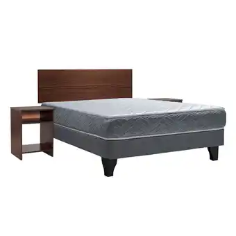 Abcdin Combo Cama Europea Celta 2 Plazas Cádiz + Respaldo + 2 Veladores Casanova 2 Plazas Nogal oferta